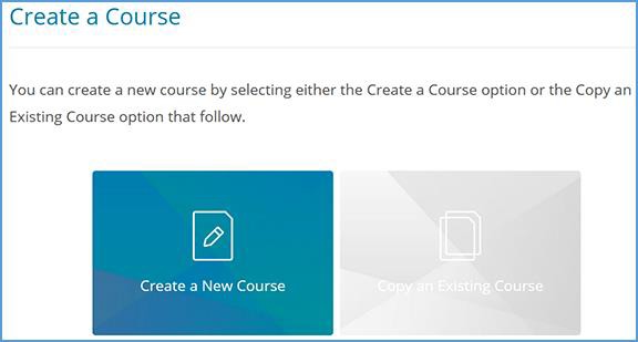 The "Create a Course" page allows you to create a new course. In this image, no other courses exist in the Vantage account so only the option to create a new course is available. The option to copy an existing course is greyed out.