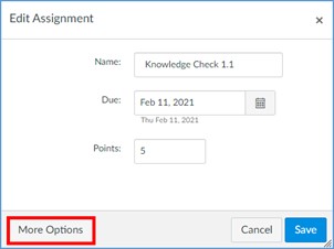 On the "Edit Assignment" page, click More Options to get to the settings to exclude the assignment from the final grade.