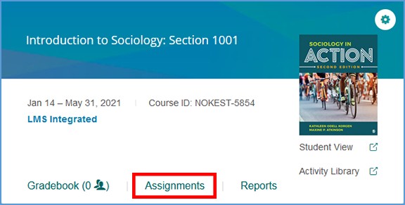 After creating your Vantage course, you can go to the Assignments tab of your course tile to make further edits to course content.