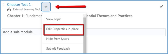 This image highlights where to open the edit context menu for the tool link added in the previous step. In the available options, Edit Properties In-place is selected.