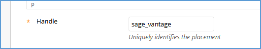 This image shows the Handle field where sage_vantage is entered.