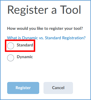 When prompted to register a tool as Standard or Dynamic, choose Standard.