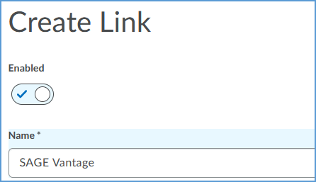 Give the new link a Name. We recommend Sage Vantage.