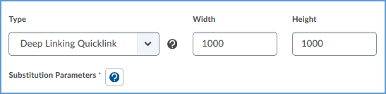 This image shows the Type dropdown. The dropdown is set to Deep Linking Quicklink. The Width and Height options are both set to 1000.