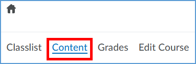 In a sandbox course, click Content in the top navigation menu.