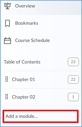 In the left menu, click "Add a Module" to create a content area to work in.