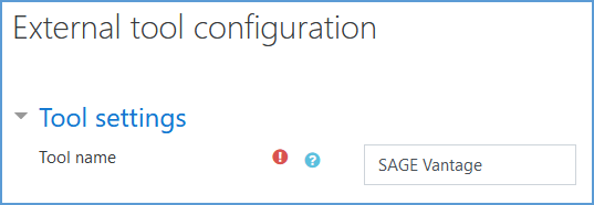 This image shows the Tool name text field with the name Sage Vantage.