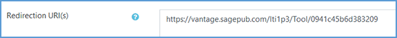 This image shows the Redirect URI text field filled in with the URL provided by Sage.