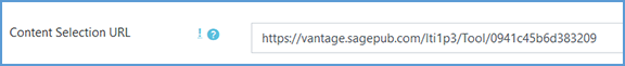 This image shows the Content Selection URL text field filled in with the URL provided by Sage.