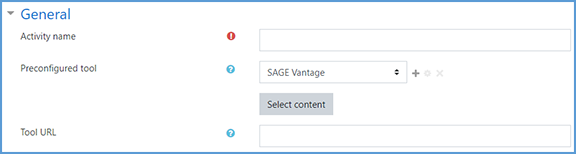 This image shows the Preconfigured tool dropdown set to Sage Vantage.