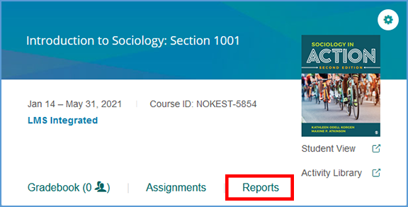 You can go to the Reports page for any course from the My Courses dashboard.