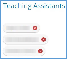 To remove a TA from a course, locate their name under the list of Teaching Assistants. Click the red X next to their name.