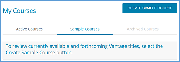 Switch to the Sample Courses tab, then click "Create Sample Course" to create a sample course.