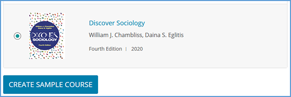 Any available titles for the discipline and Course Area you selected will appear. Once you choose a title, the "Create Sample Course" button will allow you to click it.