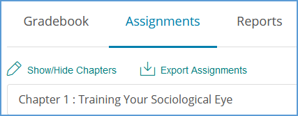 At the top left of the Assignments page, click "Show/Hide Chapters" to see the list of chapters in the textbook. You can select which chapters to use and which to hide.