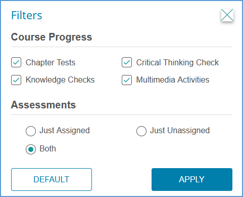 You can filter the Course Progress report to look at specific categories of assignments.