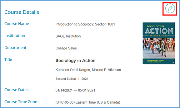 Click the pencil icon to edit the Course Details.