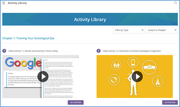 The Activity Library organizes activities by chapter.