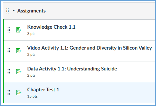 Grade synced Vantage assignments will appear on the Assignments page in Canvas.