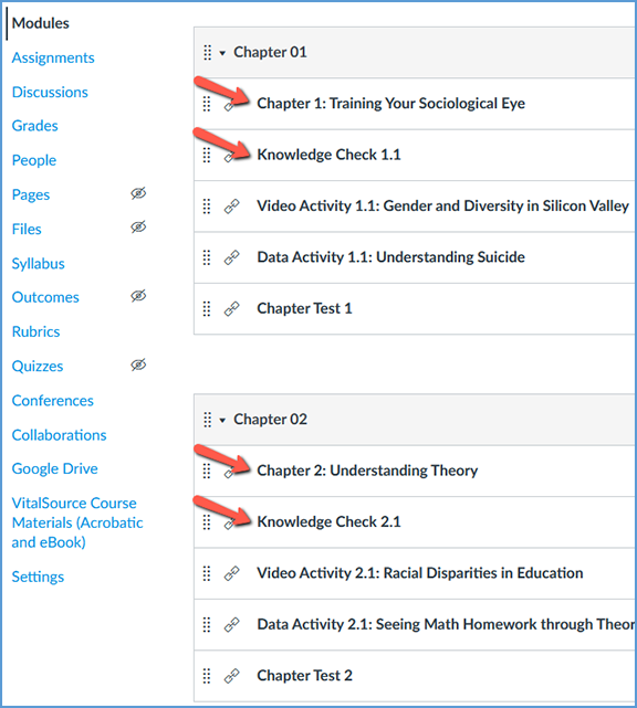 Clicking on any Vantage link in a module creates the grade sync connection between your Vantage and Canvas courses.