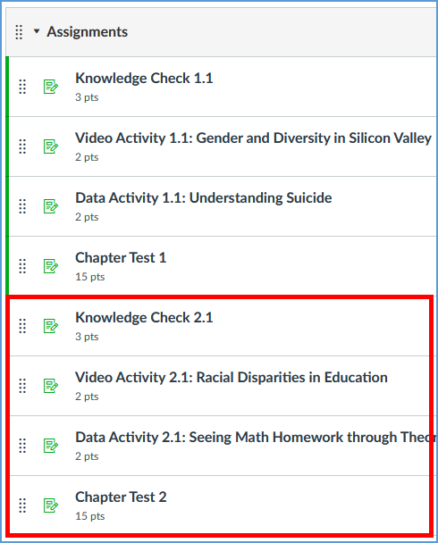 Once a Vantage link is clicked, the new assignments will appear on the Assignments page.