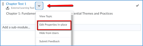 This image highlights where to open the edit context menu for the tool link added in the previous step. In the available options, Edit Properties In-place is selected.