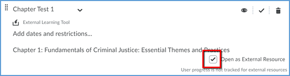 After selecting, Edit Properties In-place, the checkbox to Open as External Resource is checked so that the linked content will open in a new window.