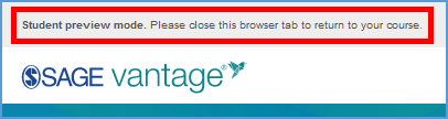 When viewing as a student, a notice appears at the top of the page indicating you are in preview mode. You can close the browser tab to return to your instructor view.