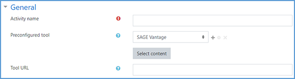 Underneath the "Activity name" textbox, click the Select Content button to begin pairing to your Vantage course.