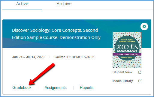 This image highlights the location of the Gradebook in your Vantage course.