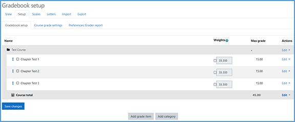 Once you add all gradebook items, on the Gradebook Setup page, you will see a list of all items along with the maximum grade values.