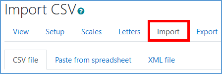 To import grade items to your Moodle gradebook, go to the "Import" tab of your gradebook.