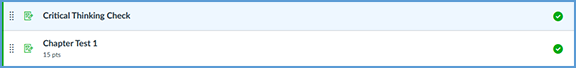 Once the assignment is published, the status will change so that the published circle will show a green check mark and a green bar will appear to the left of the line item.