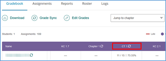 In the Vantage gradebook, locate the assignment and click the grade sync icon next to the assignment's name. Clicking this icon will send the grade sync information for all students.