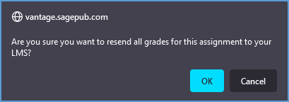 When you push all grades to sync, a pop up window will appear asking you to confirm that you want to push all grades. Click "OK" to confirm pushing the grade sync.