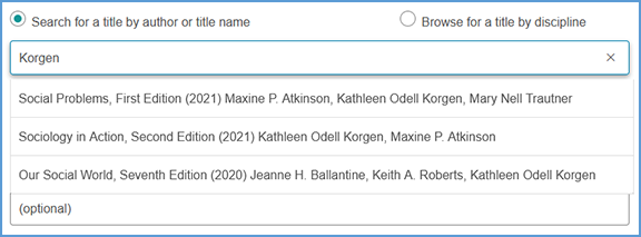 The default option to search for a title is by using the author or title name. This option is selected by default, so you can start typing to bring up results that match what you are looking for.