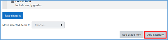 To add new grade categories to the gradebook, click "Add category" at the bottom of the page.