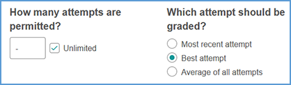 When assigned for a grade, some assignment types allow you to choose which attempt to accept if you allow multiple attempts. You can accept the most recent, best or average of all attempts.