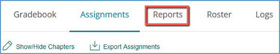 If you are in another tab of your course, you can use the top navigation menu to access the Reports tab.