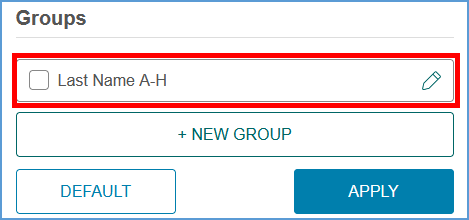 Once you create a group, it will appear as an option that can be selected on the Filters menu.
