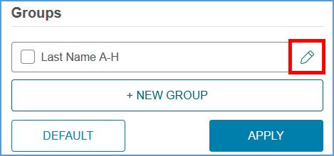 To edit or delete a group, located that group on the Filters menu and click the pencil icon for that group.