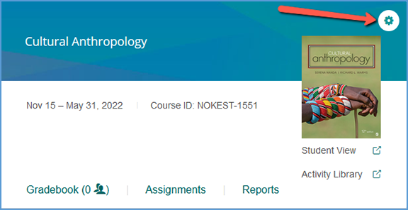 At the top right corner of the course tile, the gear icon opens up the Course Management Tools menu.