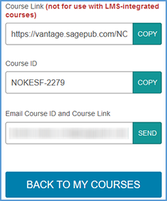 The Info tool opens the Course Information page. It allows you to copy the Course Link for use with non-integrated courses and the Course ID. You can also email this information to yourself.