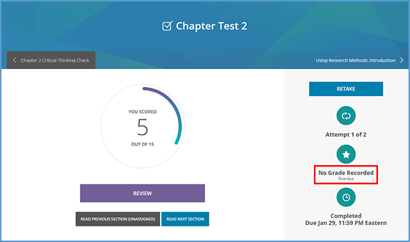 If the instructor does not accept late grades for an assignment, the assignment includes a message directly under the "Get Started" button. The message says "Grades are not recorded for overdue assignments in this course."