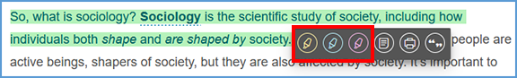 By selecting text in your book, a tool bar will open that allows you to choose a highlight color.