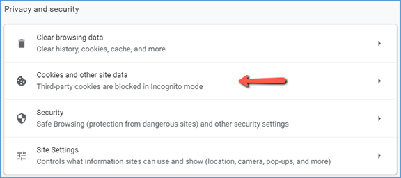 Expand the "Cookies and other site data" area.