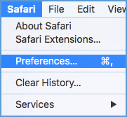 Open Safari, and choose Preferences.