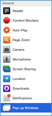 In the left menu, choose Pop-up Windows.