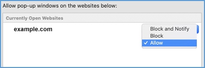Locate the website in the list of open websites. Open the dropdown list and choose "Allow."