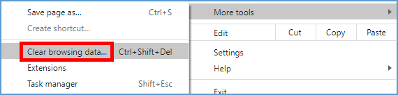 Clicking "More tools" opens a submenu. Click "Clear browsing data."